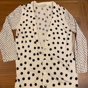 Ann Taylor Loft Cardigan Sweater Crème/off white w/ black polka dots, size Small
